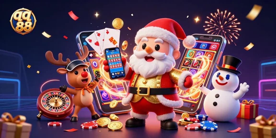 Engage with qq 88's vibrant casino games as Santa and friends celebrate with slot jackpots and festive cheers.
