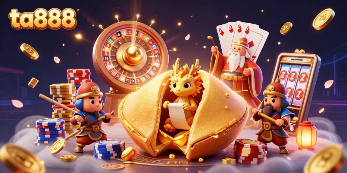 Play and win with ta888 at this vibrant casino-themed illustration featuring exciting games and characters!