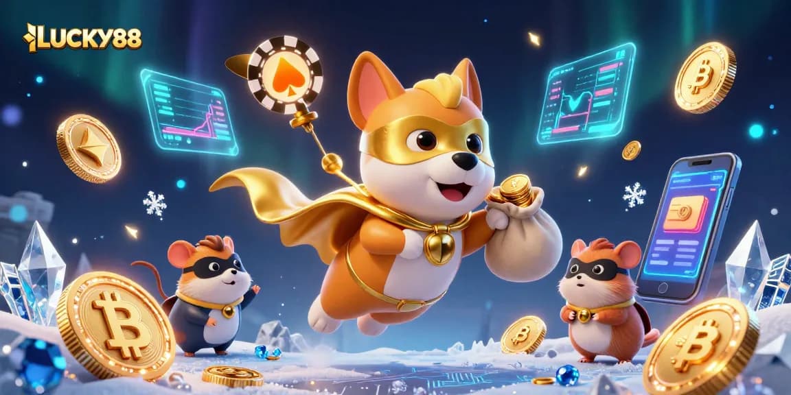 Experience thrilling gameplay with LUCKY88, as a superhero dog and hamster team up for exciting adventures.