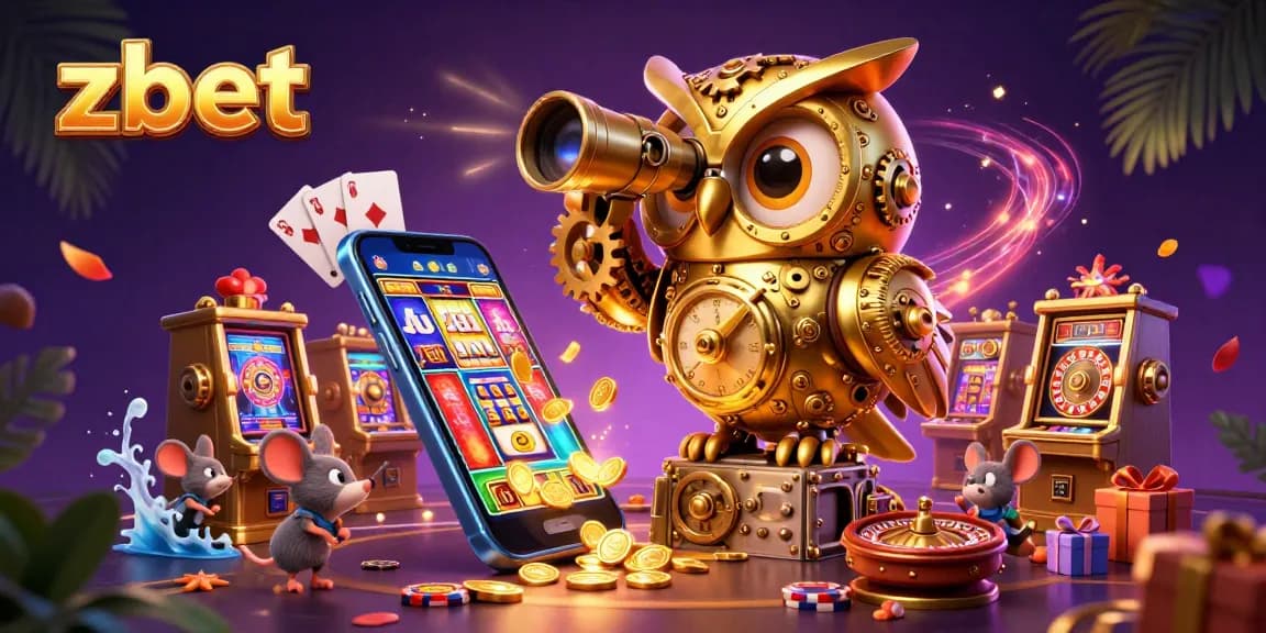 Zbet captivates with a casino scene of brilliant slots and playing cards within an enchanting 3D world.