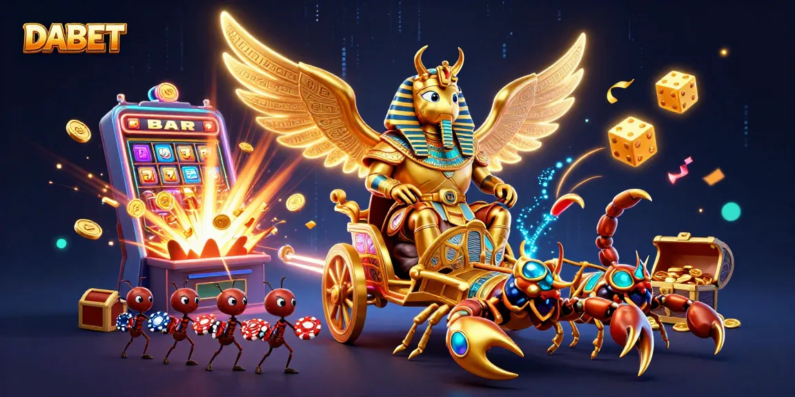 DABET showcases a dynamic 3D casino scene with characters and vibrant game elements celebrating a jackpot victory.