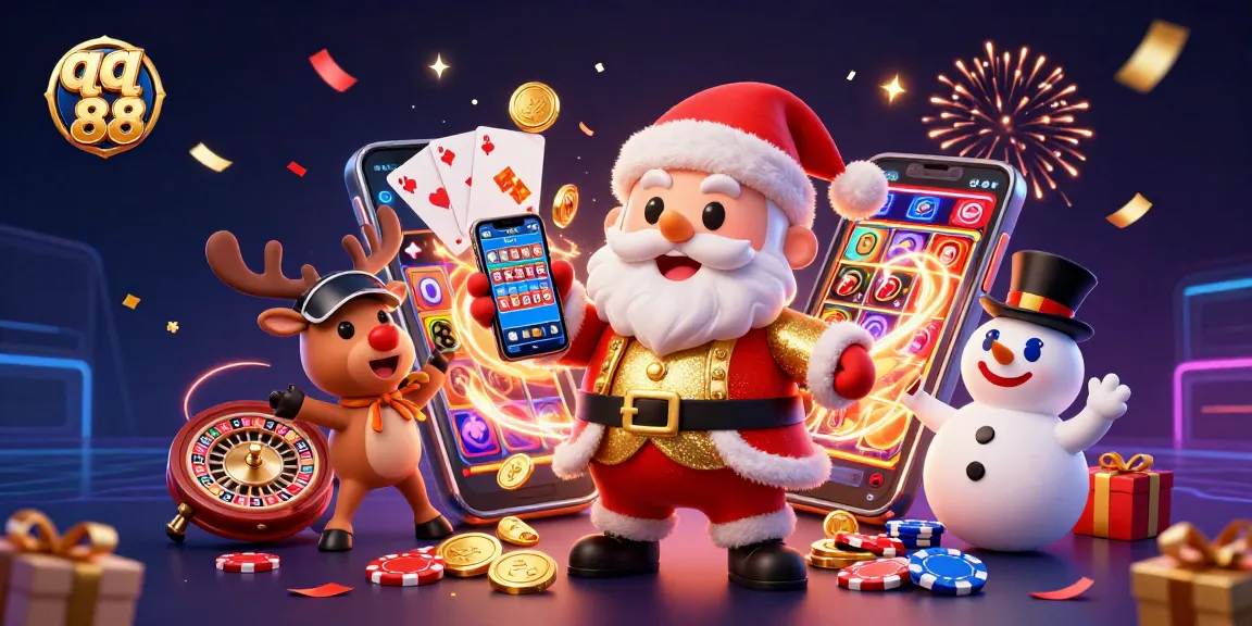 Engage with qq 88's vibrant casino games as Santa and friends celebrate with slot jackpots and festive cheers.