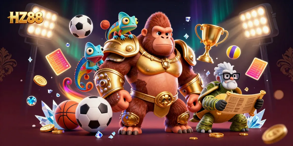 Experience thrilling gameplay with HZ88 as a powerful gorilla king leads the action in a vibrant casino scene.