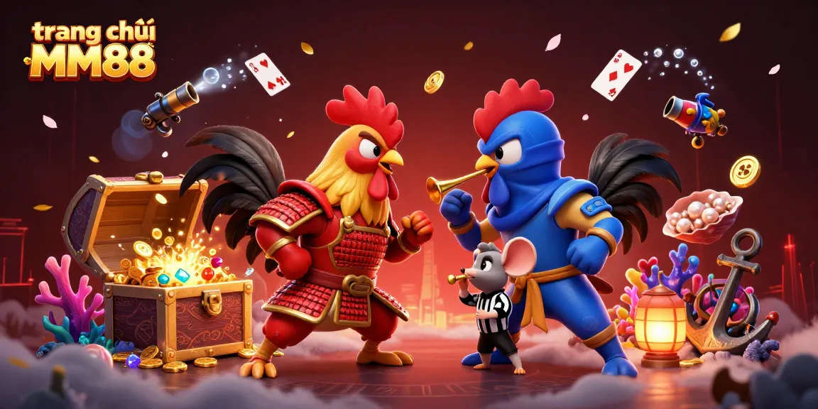 Experience gaming excitement at trang chủ MM88 with thrilling 3D casino imagery of cockfighting.