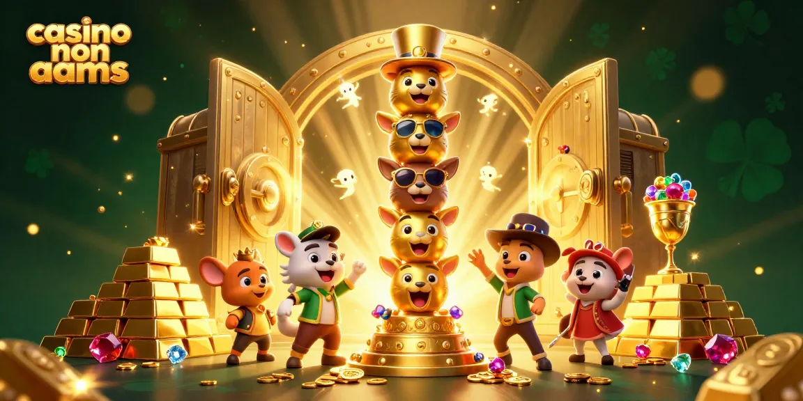 Experience the excitement of casino non aams with a vibrant 3D illustration featuring a golden totem pole amidst treasure and jewels.