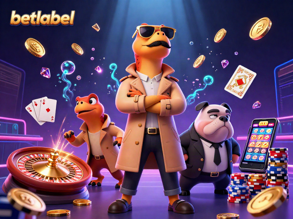 Experience the thrill of gambling at Betlabel, featuring raptors in disguise, casino elements, and vibrant energy