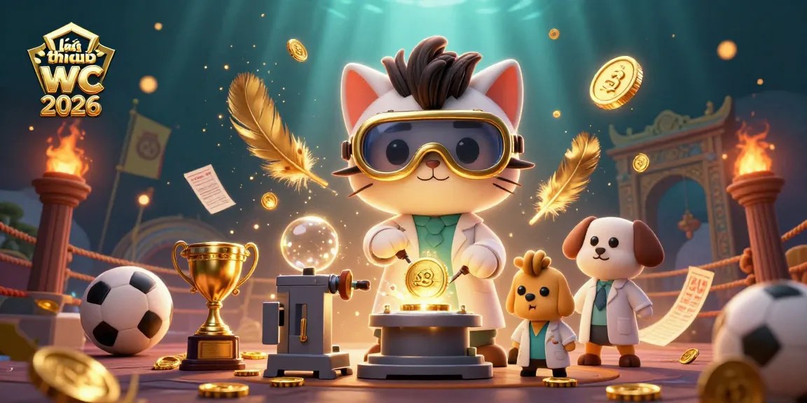 Engage with the exciting lịch thi đấu wc 2026 as illustrated by a mad scientist cat in a sports-themed lab.