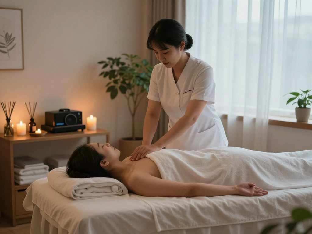 Relaxing 부천출장마사지 therapy in a tranquil wellness center with soothing ambiance.
