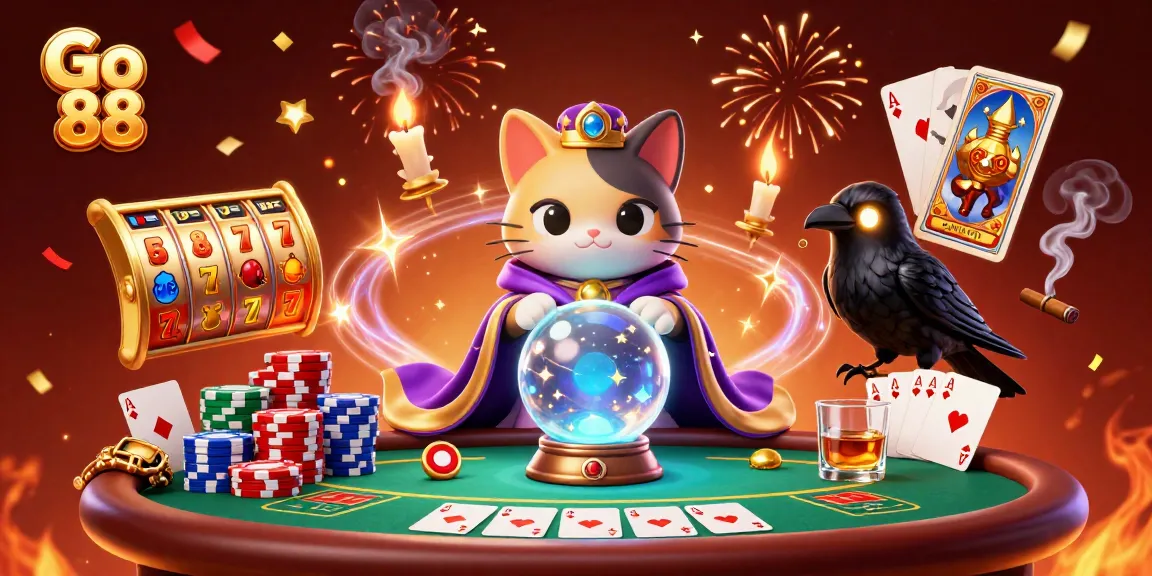 Play exciting games at Go 88 Casino, featuring colorful slot reels and vibrant gaming elements.