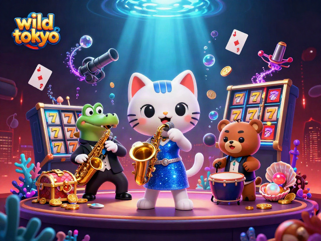 Experience the excitement of wild tokyo with a vibrant casino stage featuring colorful characters and games.