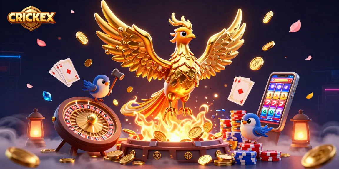 Place bets confidently with CRICKEX, featuring a vibrant casino scene as molten gold emerges.