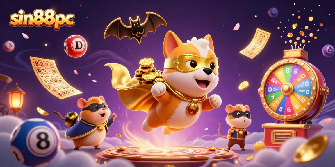 Navigate your way through sin88pc's vibrant casino scenes showcasing a superhero dog with action-packed prizes.