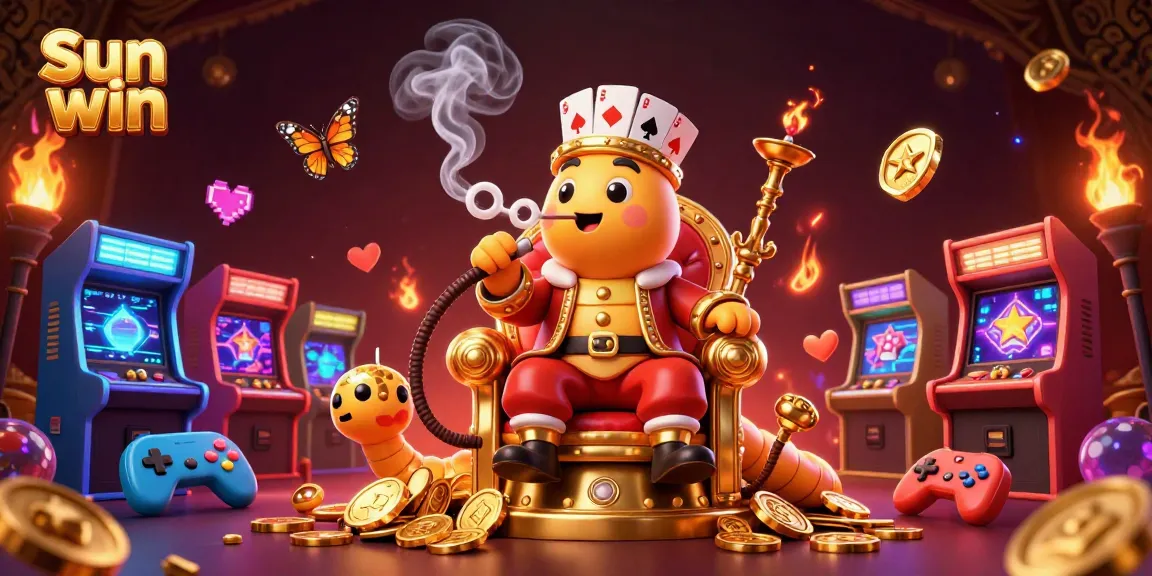 Immerse in the vibrant atmosphere of Sun win with a 3D scene depicting a sultan caterpillar and gaming excitement.