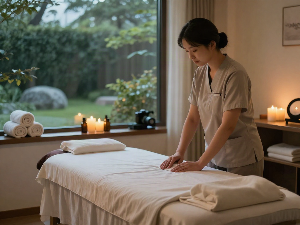 Relaxing 남양주출장안마 massage therapy room with serene ambiance.
