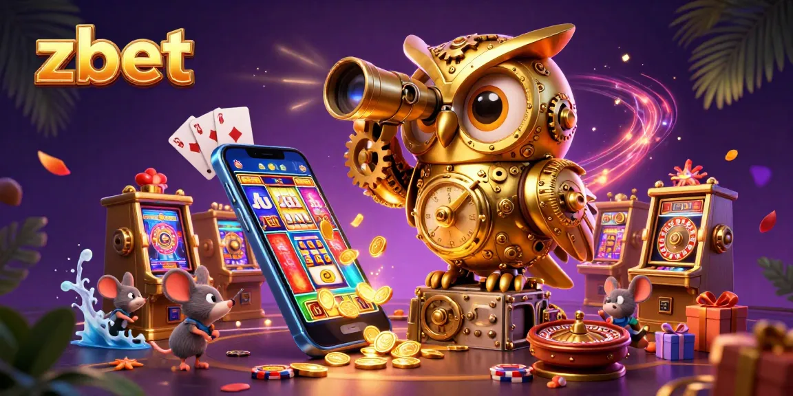 Zbet captivates with a casino scene of brilliant slots and playing cards within an enchanting 3D world.