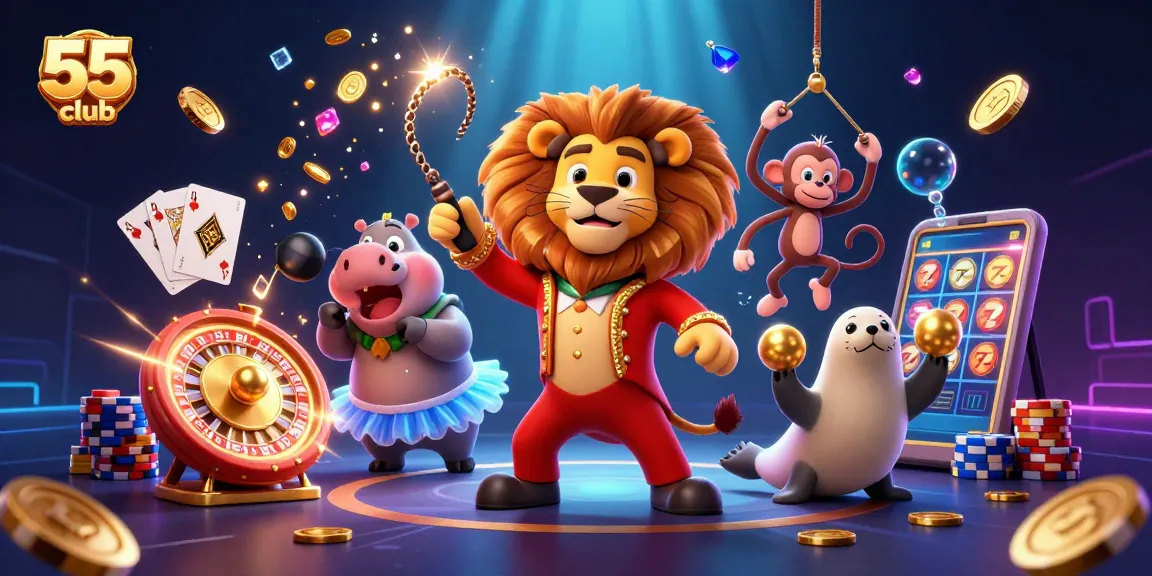 Engaging scene of 55 club showcasing a lively casino atmosphere with dynamic characters and game elements.