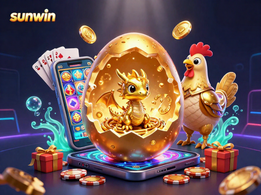 Experience sunwin's dazzling world of gaming with a golden dragon amidst poker chips.