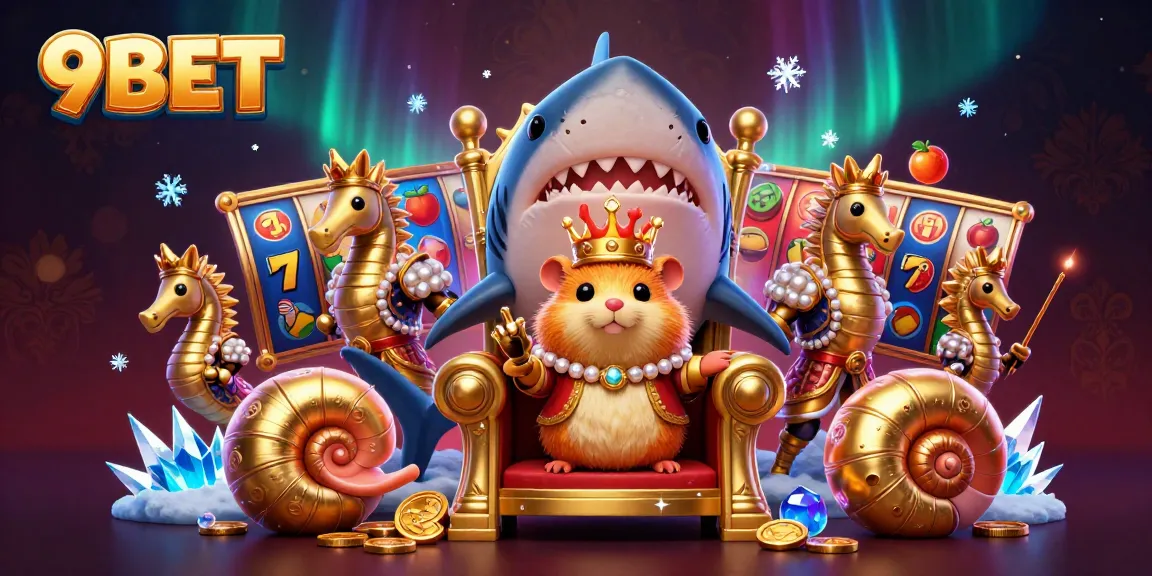 Engaging scene of 9BET's golden hamster king commanding animated slot games, enhancing gambling excitement.