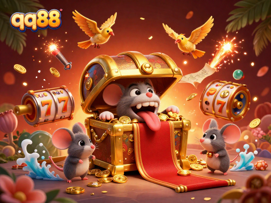 Experience thrilling wins with qq88's exciting treasure-themed casino adventure illustration.