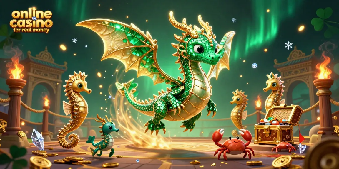 Experience the thrill of online casino for real money with a vibrant sea dragon scene filled with treasures.