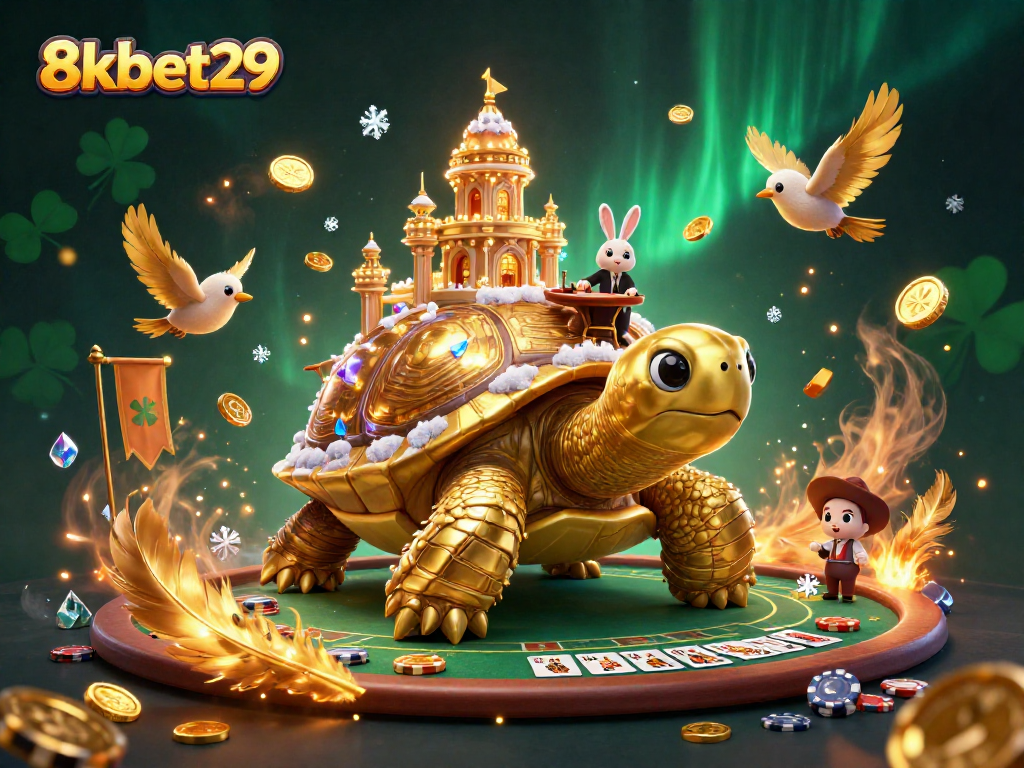 Experience thrilling gaming at 8kbet29 with a vibrant 3D casino scene showcasing immersive elements and excitement.