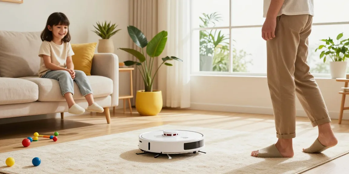 A family enjoys the convenience of the best robot vacuum 2026 operating effortlessly in a bright living room, showcasing smart home technology.